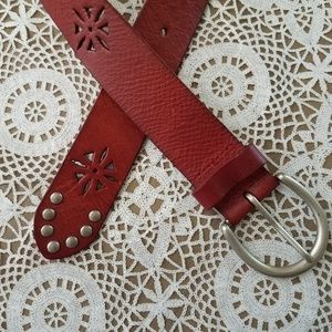 Red Leather Cutout Belt Size Small